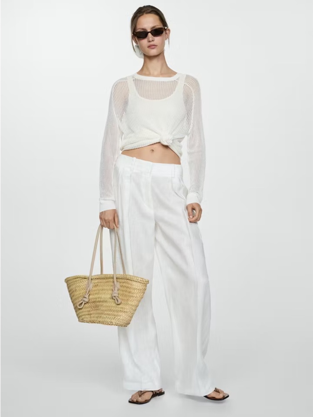 Mango Natural Straw Tote with Beige Leather Handles - Picture 5 of 10